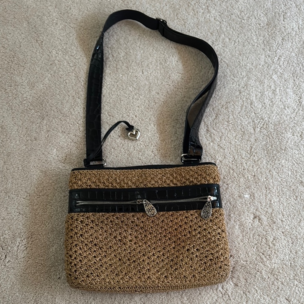 Brighton Tan and Black Crossbody Bag with Woven Texture